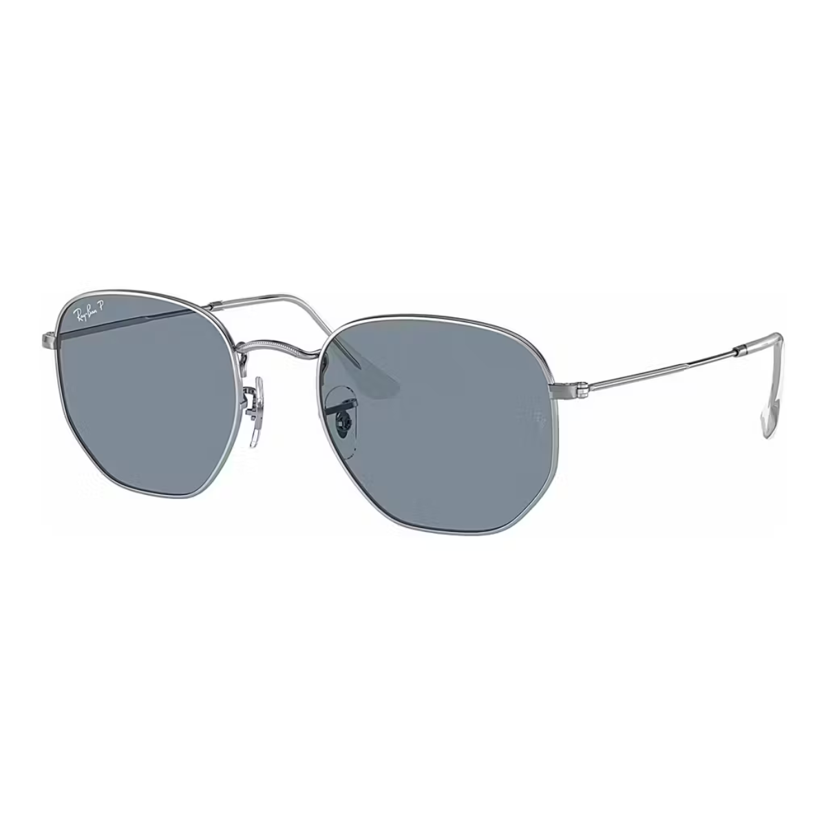 Ray Ban Hexagonal Metal Silver Polarized Sunglasses